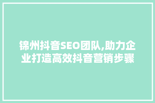 锦州抖音SEO团队,助力企业打造高效抖音营销步骤