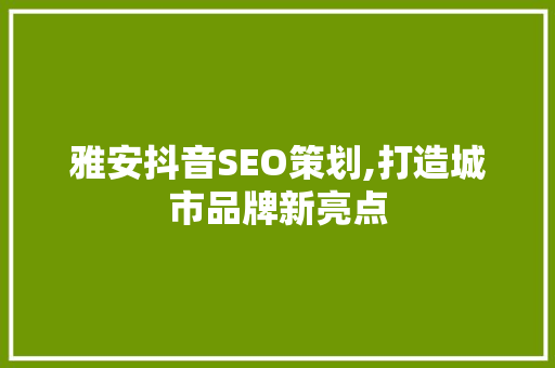 雅安抖音SEO策划,打造城市品牌新亮点