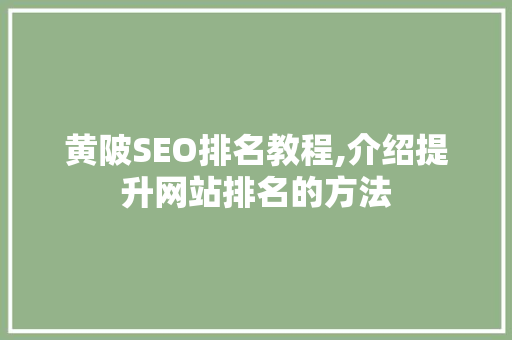 黄陂SEO排名教程,介绍提升网站排名的方法