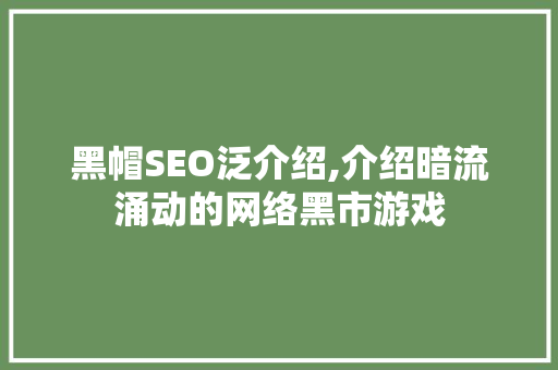 黑帽SEO泛介绍,介绍暗流涌动的网络黑市游戏