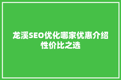 龙溪SEO优化哪家优惠介绍性价比之选