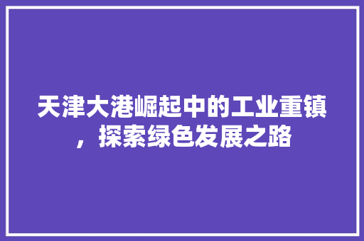 天津大港崛起中的工业重镇，探索绿色发展之路