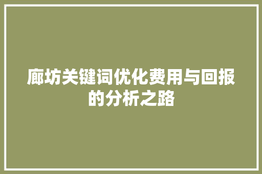 廊坊关键词优化费用与回报的分析之路