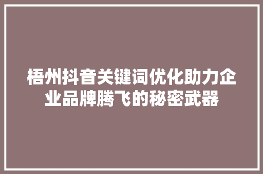 梧州抖音关键词优化助力企业品牌腾飞的秘密武器