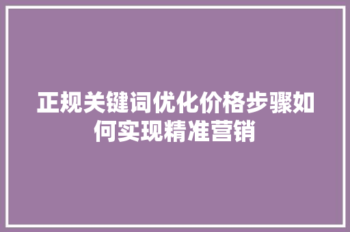 正规关键词优化价格步骤如何实现精准营销