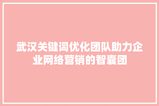 武汉关键词优化团队助力企业网络营销的智囊团