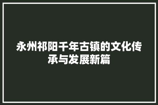 永州祁阳千年古镇的文化传承与发展新篇
