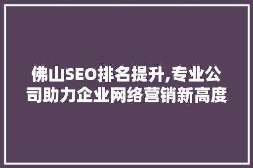 佛山SEO排名提升,专业公司助力企业网络营销新高度 seo技术