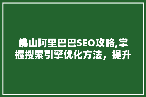 佛山阿里巴巴SEO攻略,掌握搜索引擎优化方法，提升企业品牌影响力
