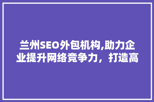 兰州SEO外包机构,助力企业提升网络竞争力，打造高效营销步骤 小程序开发