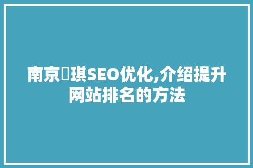 南京袔琪SEO优化,介绍提升网站排名的方法