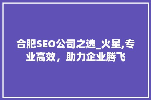 合肥SEO公司之选_火星,专业高效，助力企业腾飞 百度算法