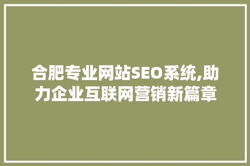 合肥专业网站SEO系统,助力企业互联网营销新篇章 360搜优化