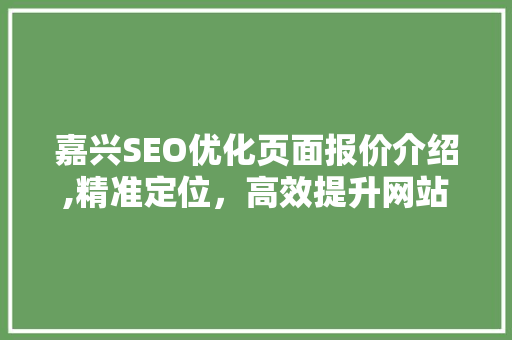 嘉兴SEO优化页面报价介绍,精准定位，高效提升网站排名