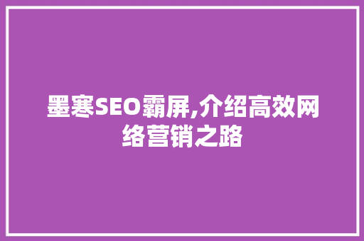 墨寒SEO霸屏,介绍高效网络营销之路 AI技术学习
