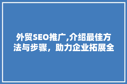 外贸SEO推广,介绍最佳方法与步骤，助力企业拓展全球市场 百度算法