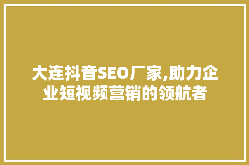 大连抖音SEO厂家,助力企业短视频营销的领航者