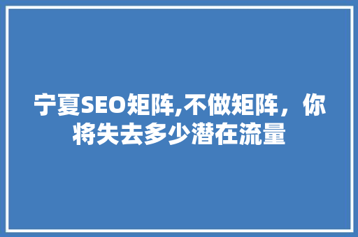 宁夏SEO矩阵,不做矩阵，你将失去多少潜在流量