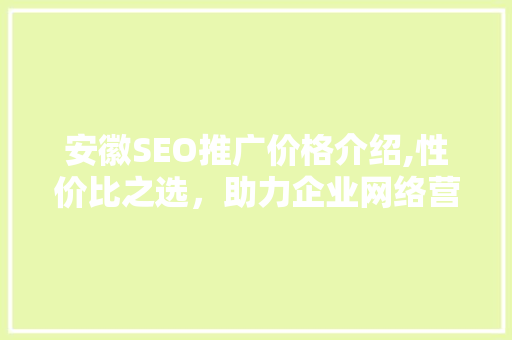 安徽SEO推广价格介绍,性价比之选，助力企业网络营销腾飞