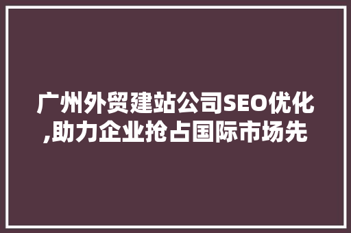 广州外贸建站公司SEO优化,助力企业抢占国际市场先机