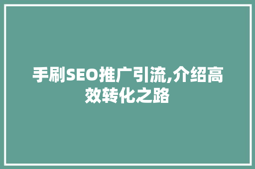 手刷SEO推广引流,介绍高效转化之路