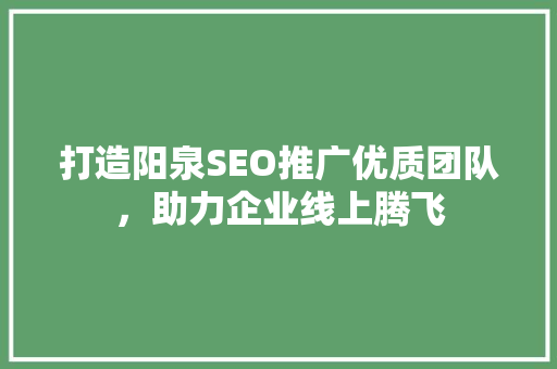 打造阳泉SEO推广优质团队，助力企业线上腾飞