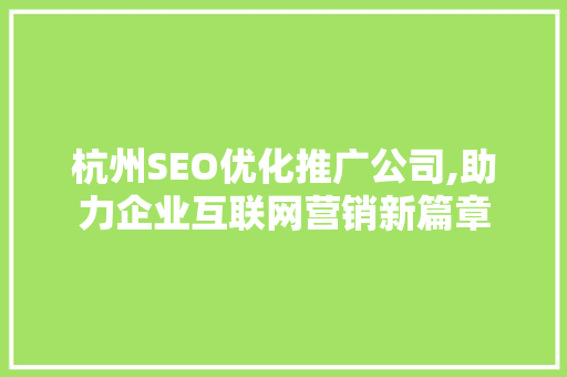 杭州SEO优化推广公司,助力企业互联网营销新篇章