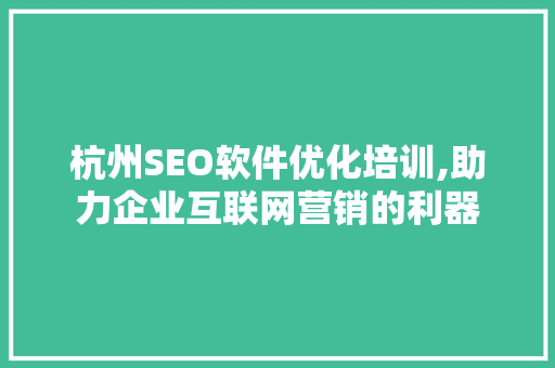 杭州SEO软件优化培训,助力企业互联网营销的利器