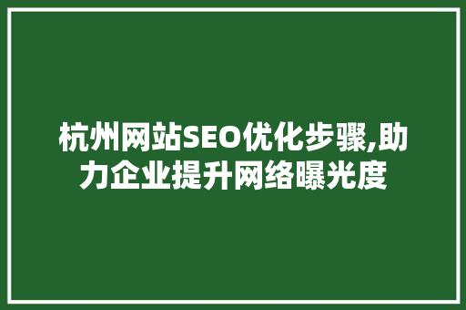 杭州网站SEO优化步骤,助力企业提升网络曝光度 网站优化