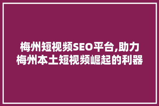 梅州短视频SEO平台,助力梅州本土短视频崛起的利器