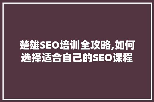 楚雄SEO培训全攻略,如何选择适合自己的SEO课程