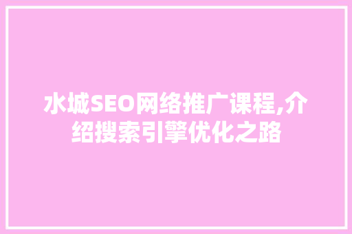 水城SEO网络推广课程,介绍搜索引擎优化之路 网站优化
