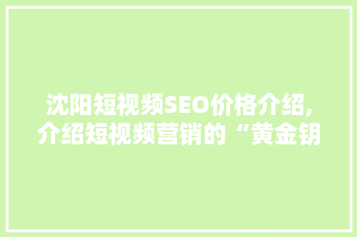 沈阳短视频SEO价格介绍,介绍短视频营销的“黄金钥匙”