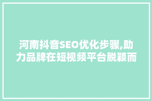 河南抖音SEO优化步骤,助力品牌在短视频平台脱颖而出 搜狗优化