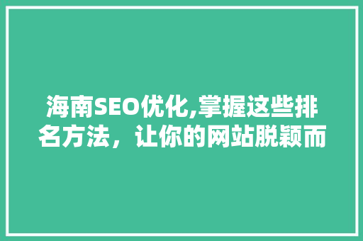 海南SEO优化,掌握这些排名方法，让你的网站脱颖而出