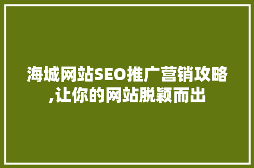 海城网站SEO推广营销攻略,让你的网站脱颖而出 seo技术