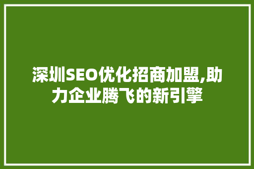 深圳SEO优化招商加盟,助力企业腾飞的新引擎