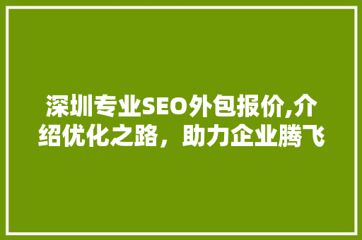 深圳专业SEO外包报价,介绍优化之路，助力企业腾飞