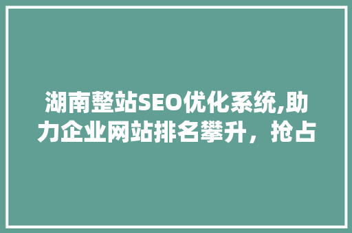 湖南整站SEO优化系统,助力企业网站排名攀升，抢占网络市场先机