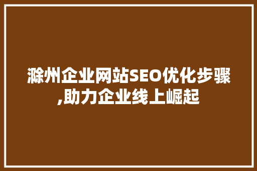 滁州企业网站SEO优化步骤,助力企业线上崛起
