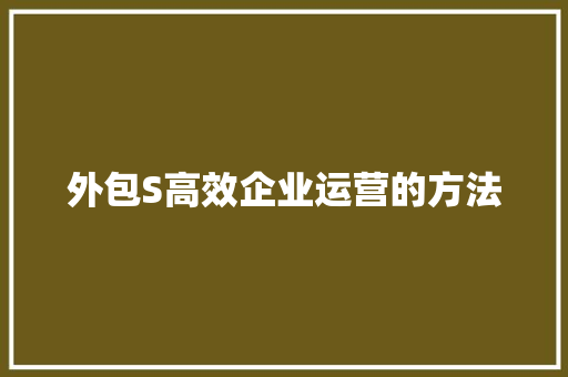 外包S高效企业运营的方法