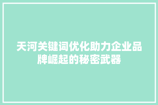 天河关键词优化助力企业品牌崛起的秘密武器