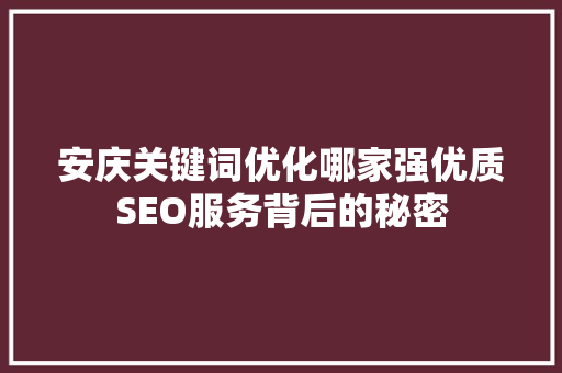 安庆关键词优化哪家强优质SEO服务背后的秘密