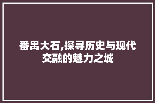 番禺大石,探寻历史与现代交融的魅力之城