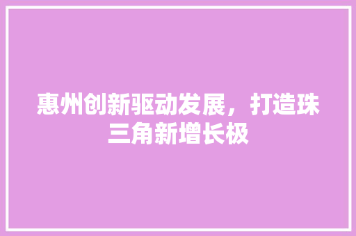 惠州创新驱动发展，打造珠三角新增长极