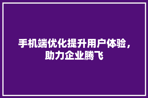手机端优化提升用户体验，助力企业腾飞