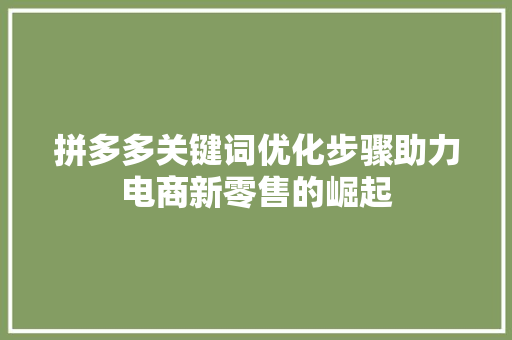 拼多多关键词优化步骤助力电商新零售的崛起