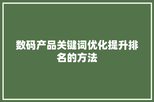 数码产品关键词优化提升排名的方法 AI技术学习