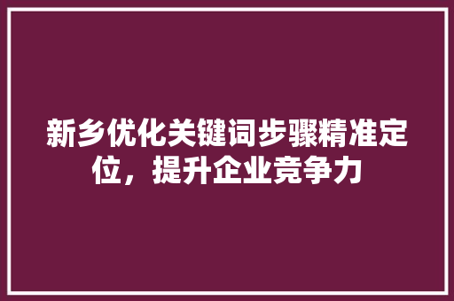 新乡优化关键词步骤精准定位，提升企业竞争力 小程序开发