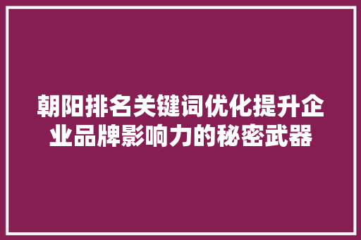 朝阳排名关键词优化提升企业品牌影响力的秘密武器
